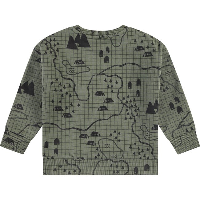 Campsite Map Print Crew Neck Pullover Sweatshirt, Green - Sweatshirts - 2