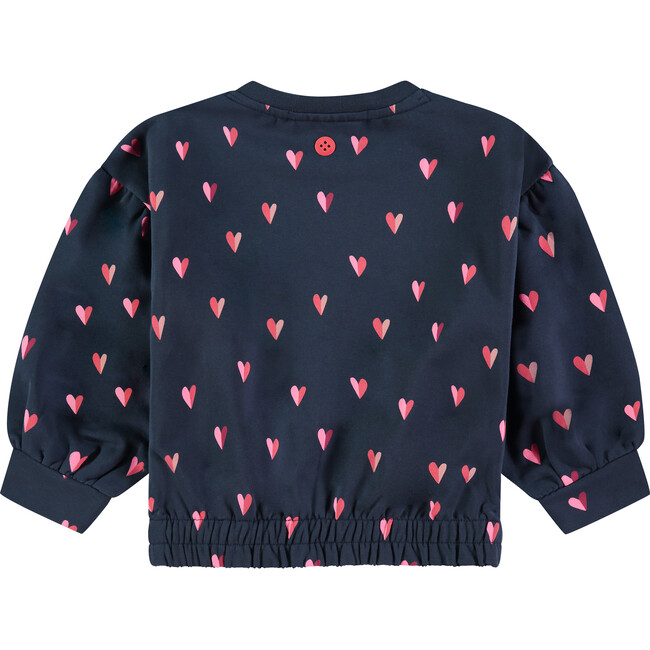 All-Over Heart Print Crew Neck Pullover Sweatshirt, Navy - Sweatshirts - 2