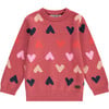 All-Over Heart KnitCrew Neck Pull-Over Sweater, Pink & Multicolors - Sweaters - 1 - thumbnail