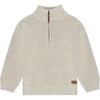 Rib Knit Mock Collar Quarted-Zipped Sweater, Cream - Sweaters - 1 - thumbnail