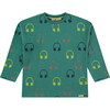 All-Over Headphone Print Long Sleeve T-Shirt, Turquoise - T-Shirts - 1 - thumbnail