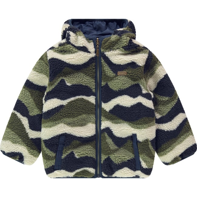 Reversible Fuzzy Sherpa Camo Winter Jacket, Navy & Multicolors