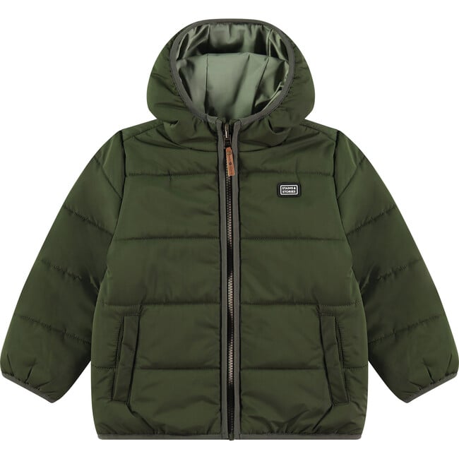 Reversible Multi-Textured Sherpa Winter Jacket, Green