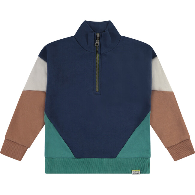 Color-Block Mock Collar Quarter Zip Pullover Sweatshirt, Multicolors