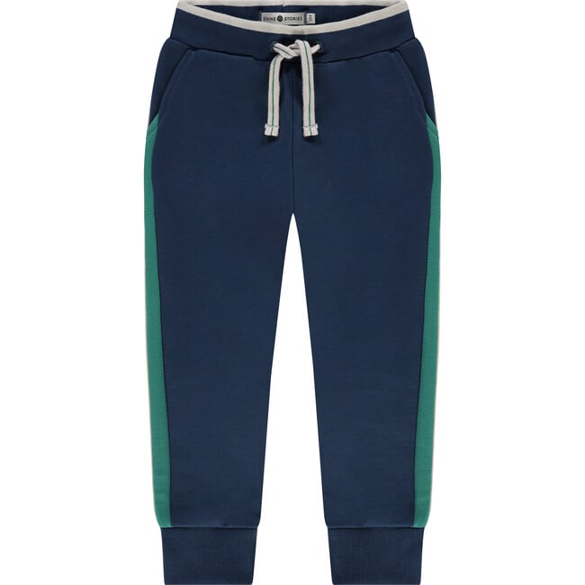 Contrast Side Panel Drawstring SweatPant, Navy & Turquoise