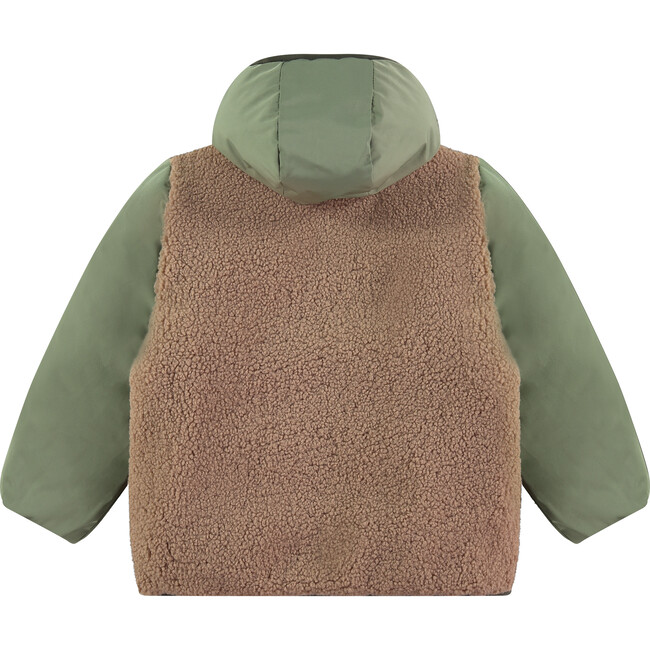 Reversible Multi-Textured Sherpa Winter Jacket, Green - Jackets - 4
