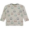 All-Over Headphone Print Long Sleeve T-Shirt, Cream - T-Shirts - 1 - thumbnail