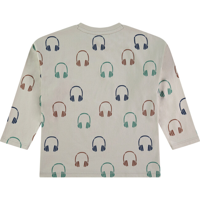 All-Over Headphone Print Long Sleeve T-Shirt, Cream - T-Shirts - 2