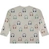 All-Over Headphone Print Long Sleeve T-Shirt, Cream - T-Shirts - 2