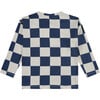 Checkered Crew Neck Long Sleeve Pullover T-Shirt, Navy - T-Shirts - 2