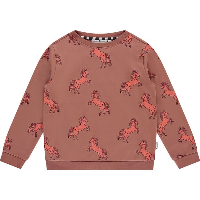 All Over Horse Print Crew Neck Pullover Sweatshirt, Canyon