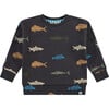 All Over Fish Print Pullover Sweatshirt, Charcoal Green - Sweatshirts - 1 - thumbnail