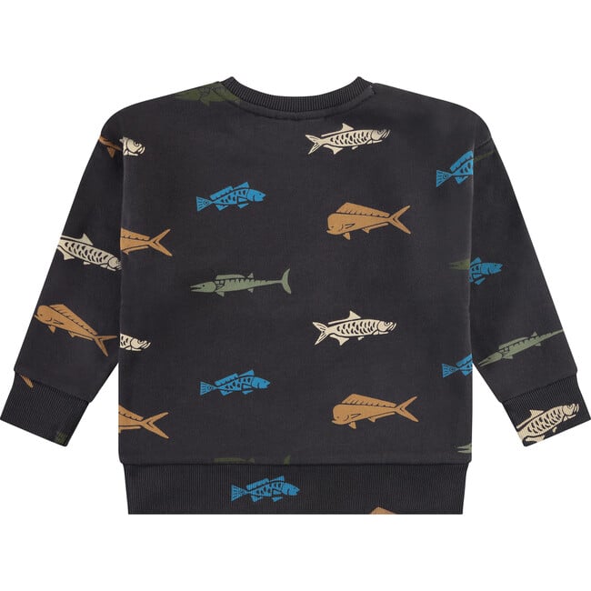 All Over Fish Print Pullover Sweatshirt, Charcoal Green - Sweatshirts - 2