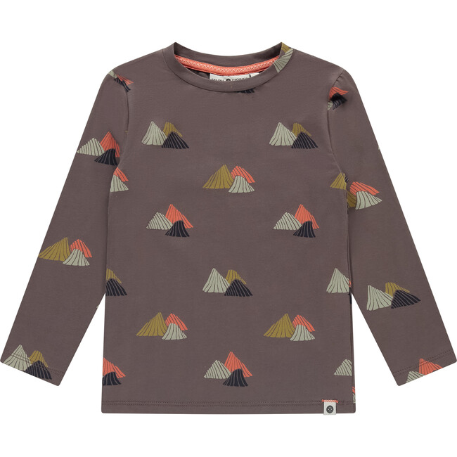 Abtract Mountain Print Long Sleeve T-Shirt, Mocha