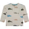 All Over Fish Print Long Sleeve T-Shirt, Cream - T-Shirts - 1 - thumbnail