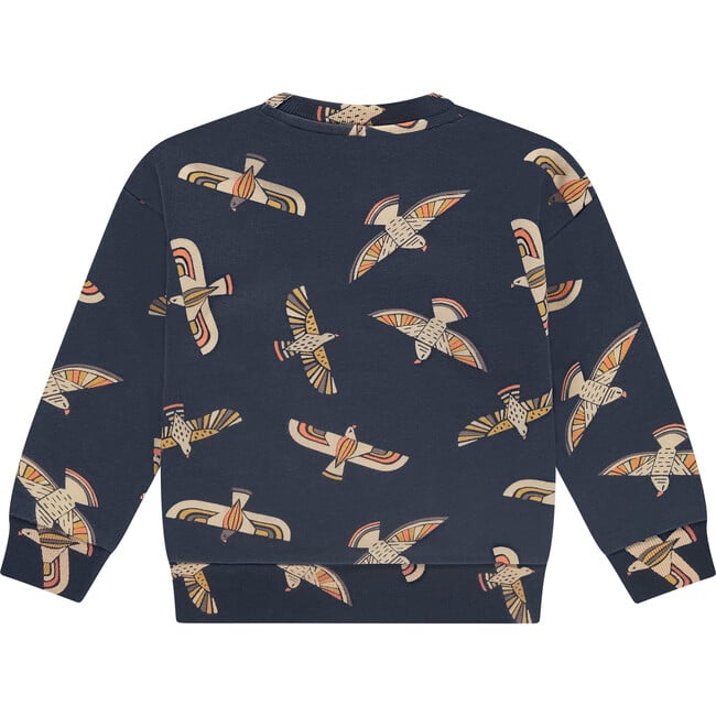 Abtract Birds Crew Neck Pullover Sweatshirt, Navy & Multicolors - Sweatshirts - 2