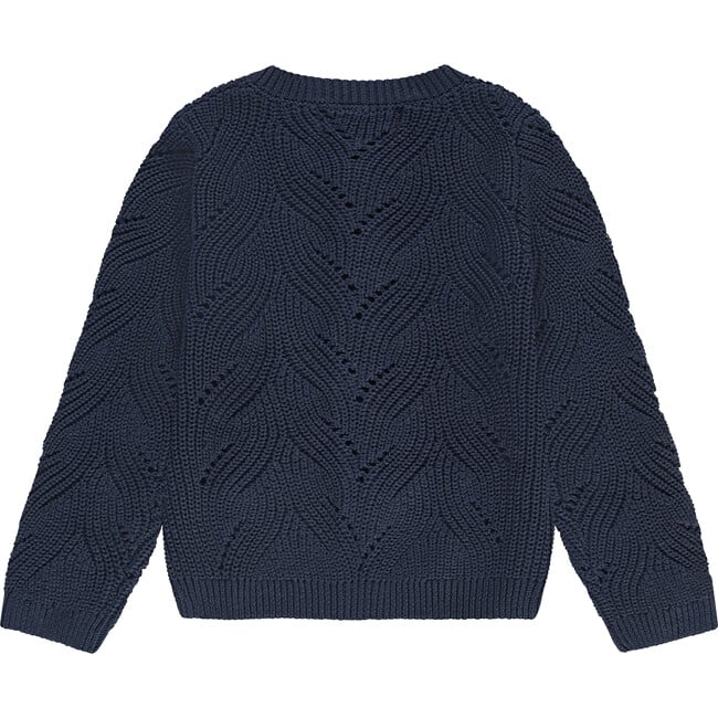 Abstract Knit Crew Neck Cardigan, Navy - Cardigans - 2