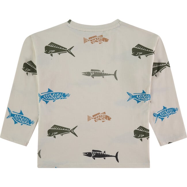 All Over Fish Print Long Sleeve T-Shirt, Cream - T-Shirts - 2