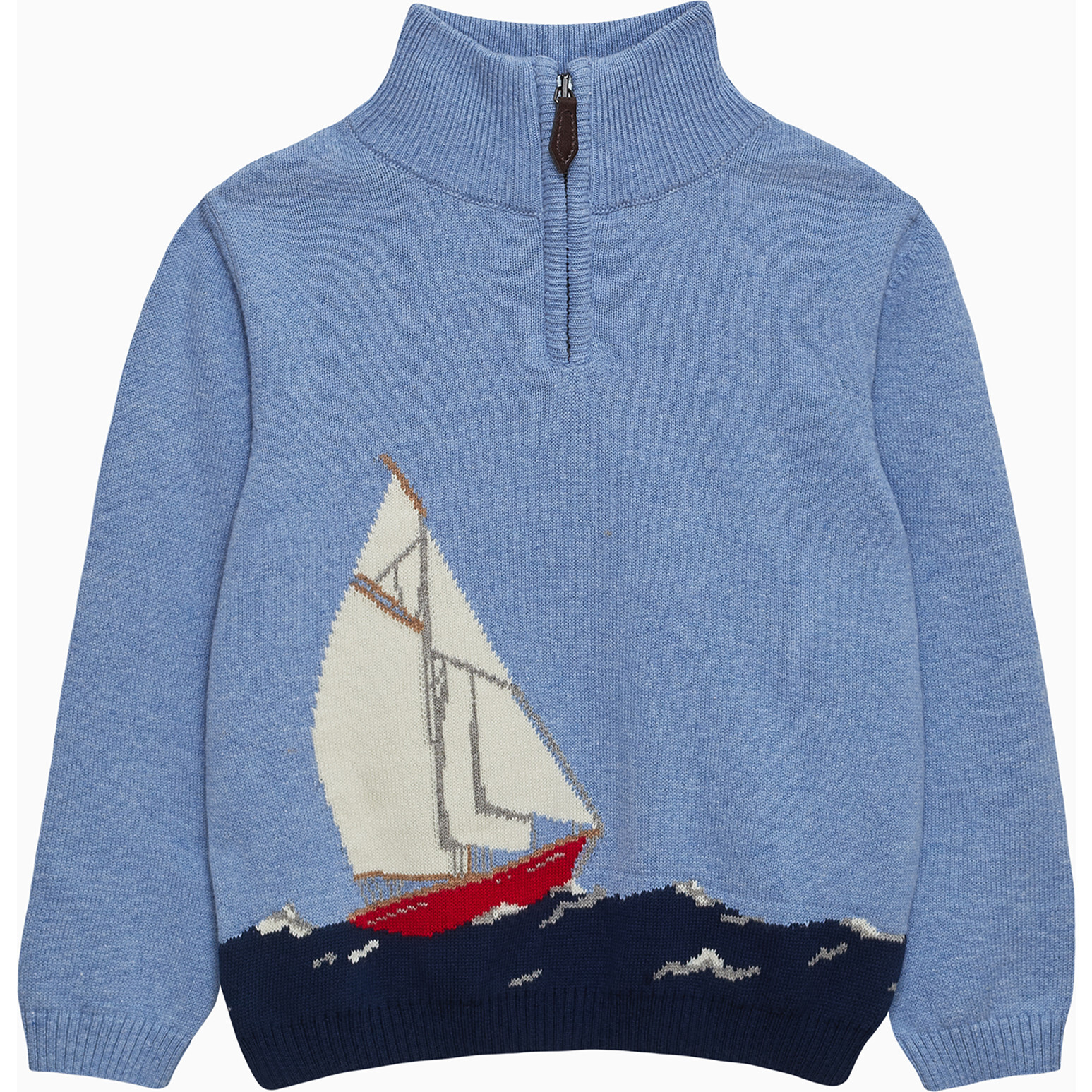 Sailing Half Zip Sweater, Pale Blue Marl - Sweaters - 1