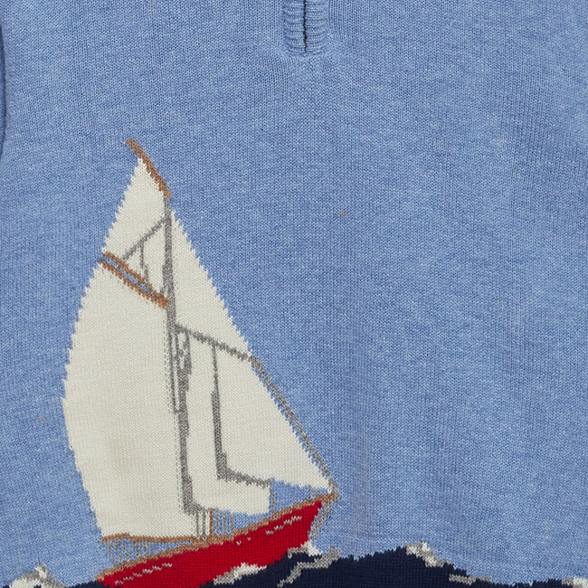 Sailing Half Zip Sweater, Pale Blue Marl - Sweaters - 3