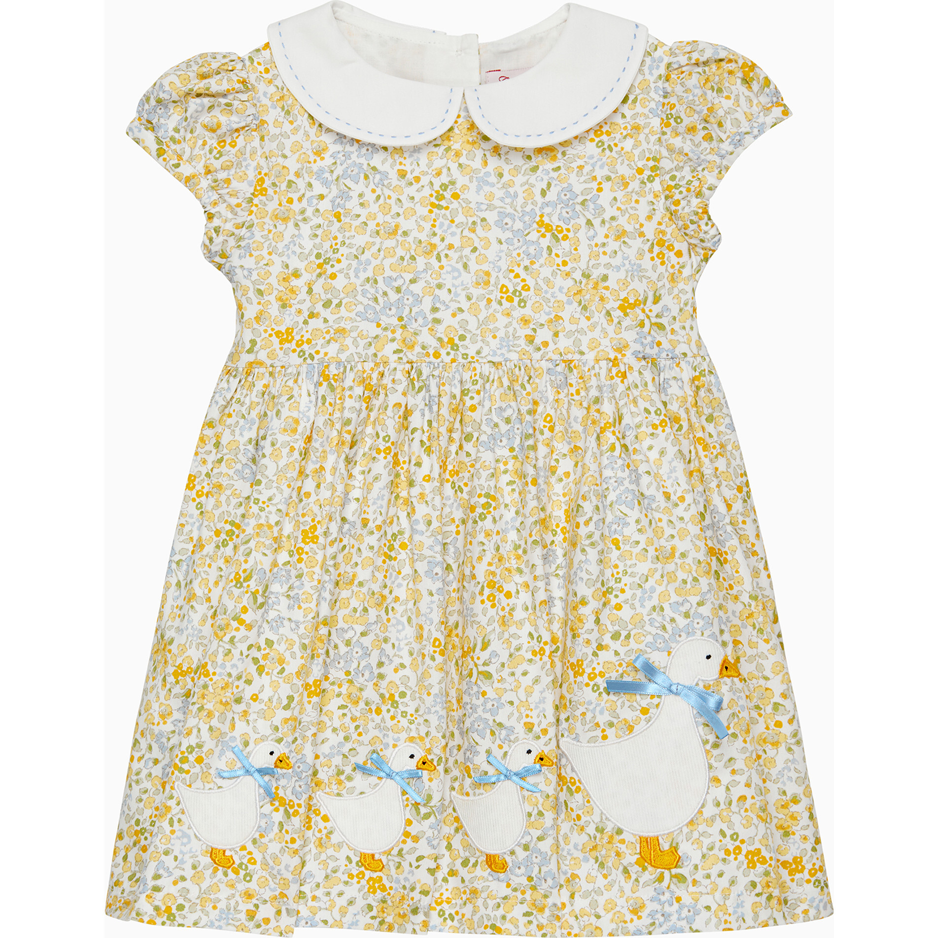Little Floral Bloom Duck Dress, Lemon & Blue - Dresses - 1
