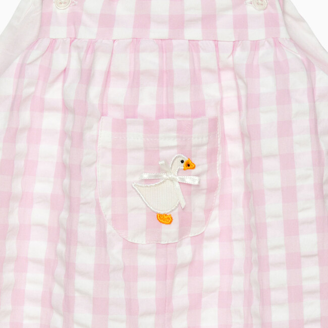 Little Duck Gingham Dungarees, Pink Gingham - Rompers - 3