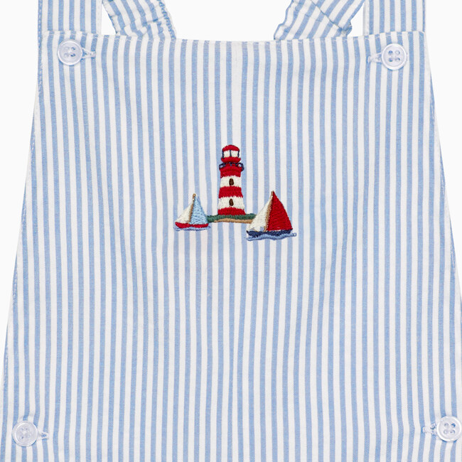 Little Atticus Lighthouse Bib Short, Blue Stripe - Rompers - 3