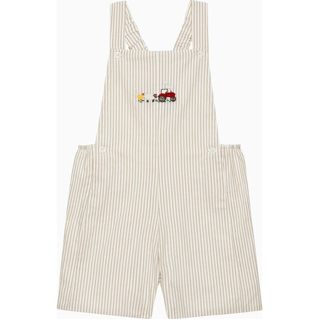 Little Alexander Farm Bib Shorts, Oatmeal Stripe