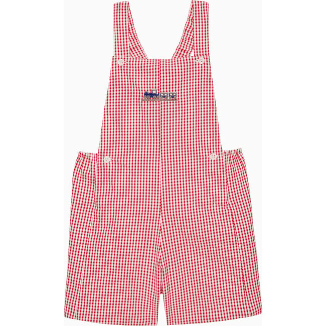 Little Alexander Train Bib Shorts, Red Gingham