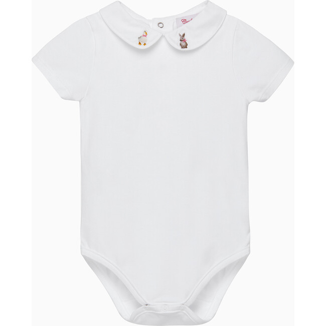 Little  Duck And Bunny Embroidered Body, White