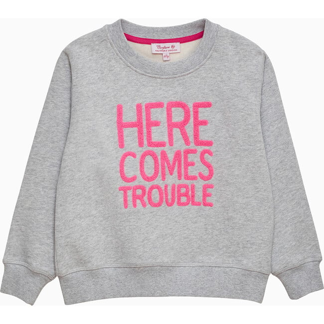 Here Comes Trouble Sweatshirt, Grey And Pink