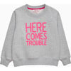 Here Comes Trouble Sweatshirt, Grey And Pink - Blouses - 1 - thumbnail