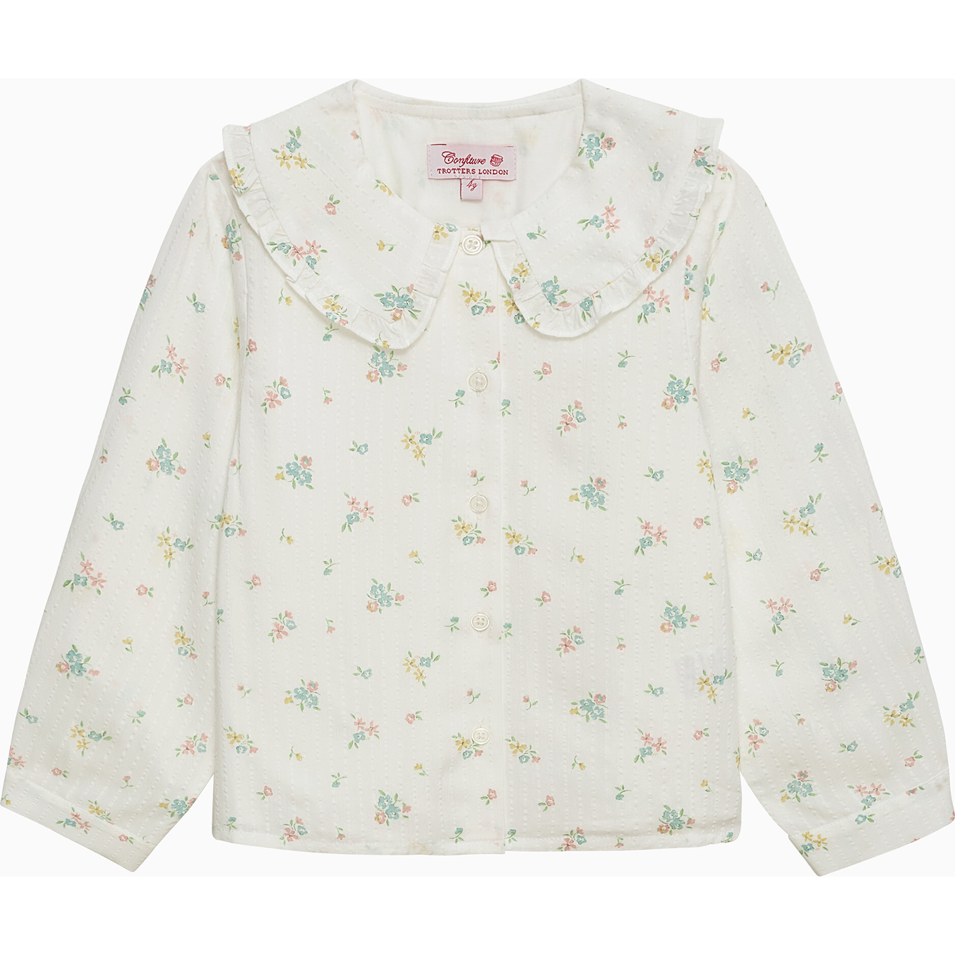 Floral Pie Crust Blouse, White Floral - Blouses - 1
