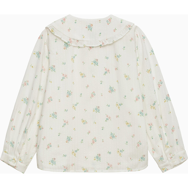 Floral Pie Crust Blouse, White Floral - Blouses - 2