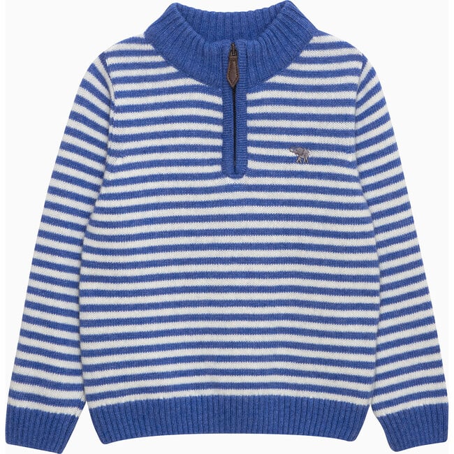 Calum Stripe Half Zip Sweater, Sky Blue Stripe