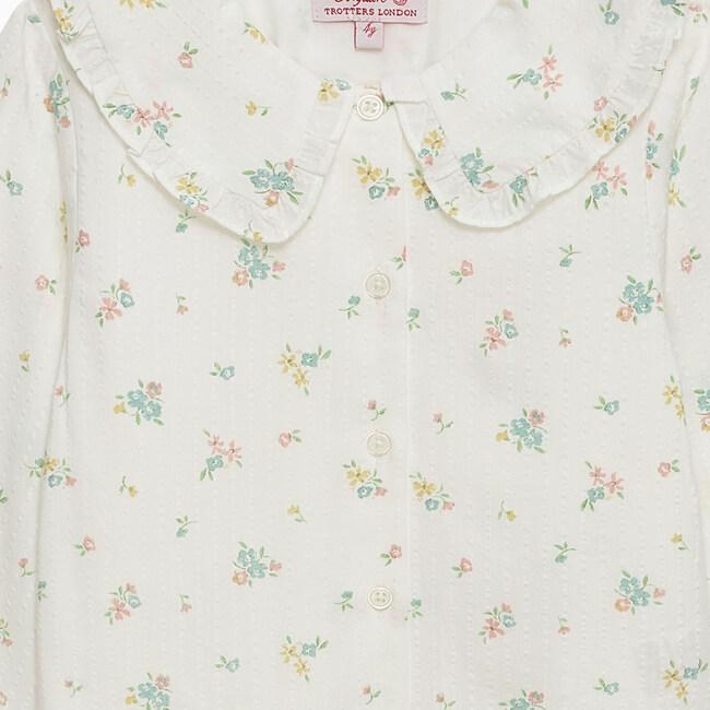 Floral Pie Crust Blouse, White Floral - Blouses - 3