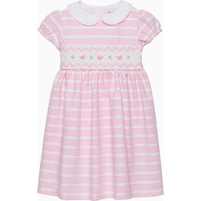 Butterfly Smocked Dress, Pink Stripe - Dresses - 1