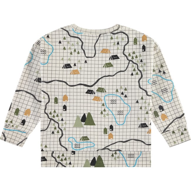 Campsite Map Print Crew Neck Pullover Sweatshirt, White - Sweatshirts - 2