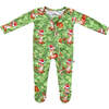 Snow Fir Tree Christmas Holiday Fawn Reindeer Long Sleeve Zip Footie, Green - Footie Pajamas - 1 - thumbnail