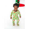 Snow Fir Tree Christmas Holiday Fawn Reindeer Long Sleeve Zip Footie, Green - Footie Pajamas - 2