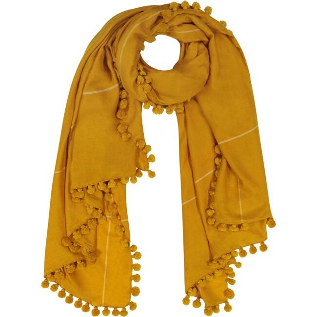 Yaser Shaw Cashmere Pashmina Hand Woven Pompom Scarf, Saffron