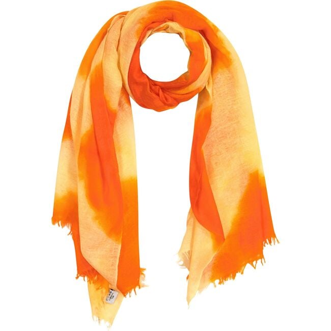 Cashmere Hand-Dip Dye Saline Pareo Scarf, Fiery Sunset