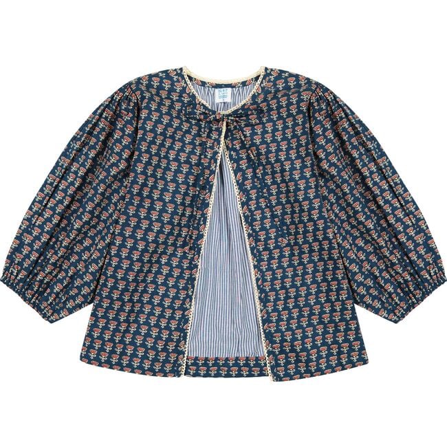 Women's Marisol Boho Floral Print 3-Quarter Sleeve Crop Jacket, Blue