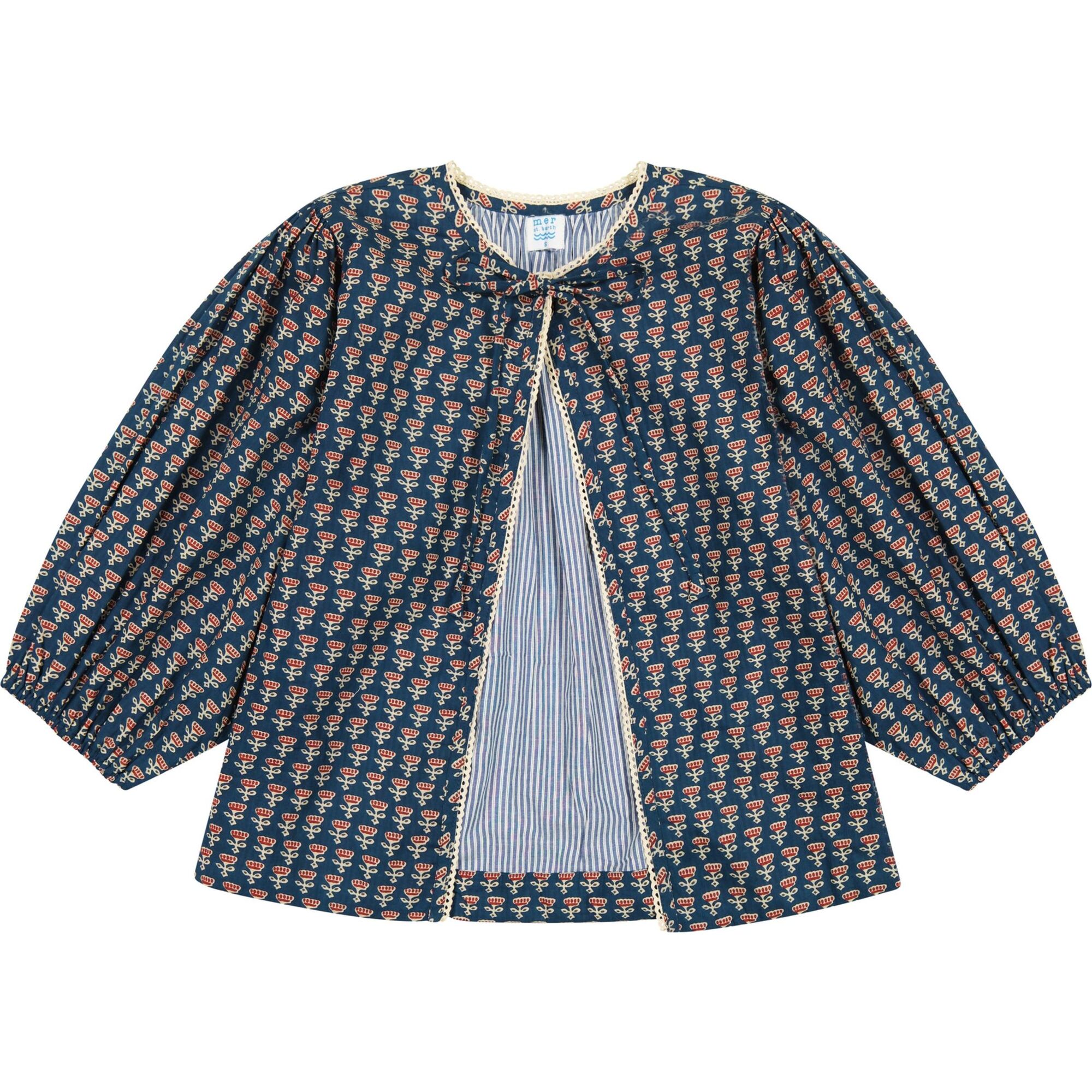 Women's Marisol Boho Floral Print 3-Quarter Sleeve Crop Jacket, Blue - Jackets - 1