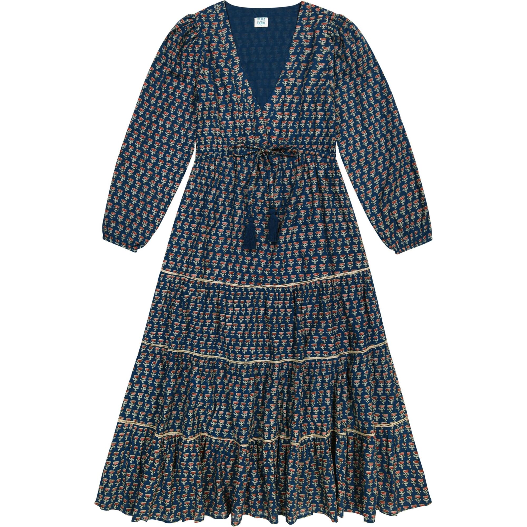 Women's Odette Floral Print V-Neck Tiered Skirt Maxi Dress, Blue - Dresses - 1