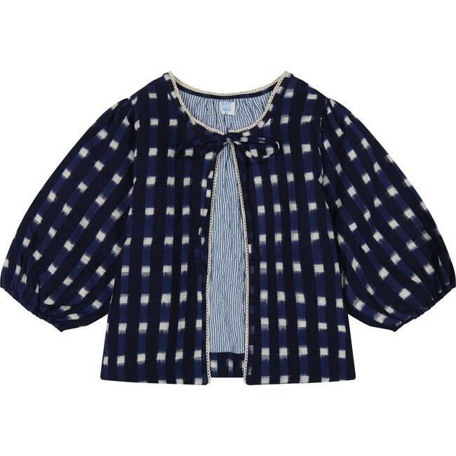 Women's Marisol Boho 3-Quarter Sleeve Crop Jacket, Midnight Navy Ikat