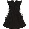 Women's Coralie Cotton Mini V-Neck Ruffle Sleeve Dress, Black Gauze - Dresses - 1 - thumbnail