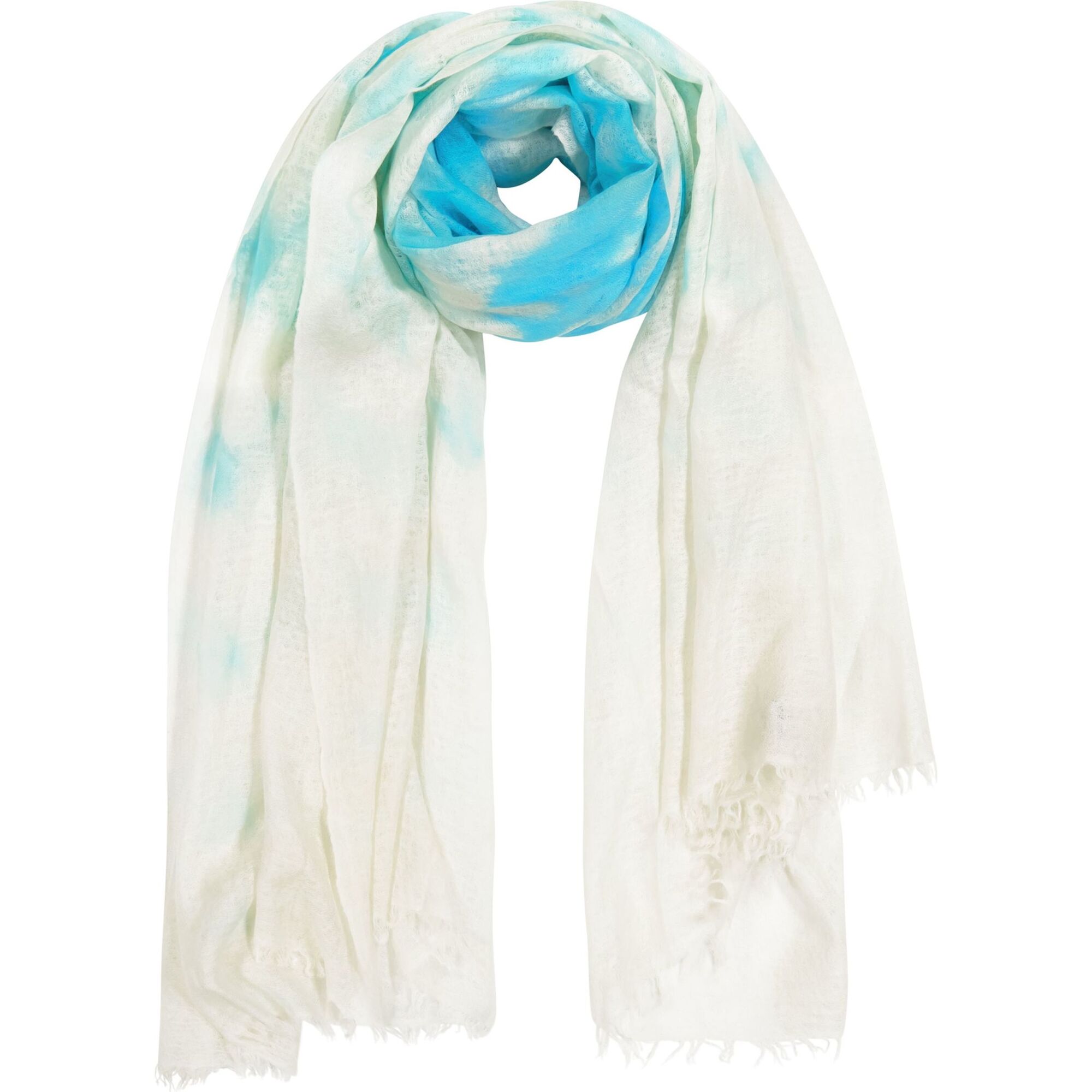 Cashmere Hand-Dip Dye Saline Pareo Scarf, Aqua Seas - Scarves - 1