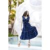 Women's Giselle Ruffle V-Neck Elastic Waist Flutter Sleeve Maxi Dress, Midnight Blue Ikat - Dresses - 2