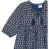 Sara Floral Print Elastic Cuff Long Sleeve Popover Dress, Blue - Dresses - 2